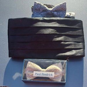 TWO (2) Formal Cummerbunds and 3 Bow Ties for formal wear. New, never worn